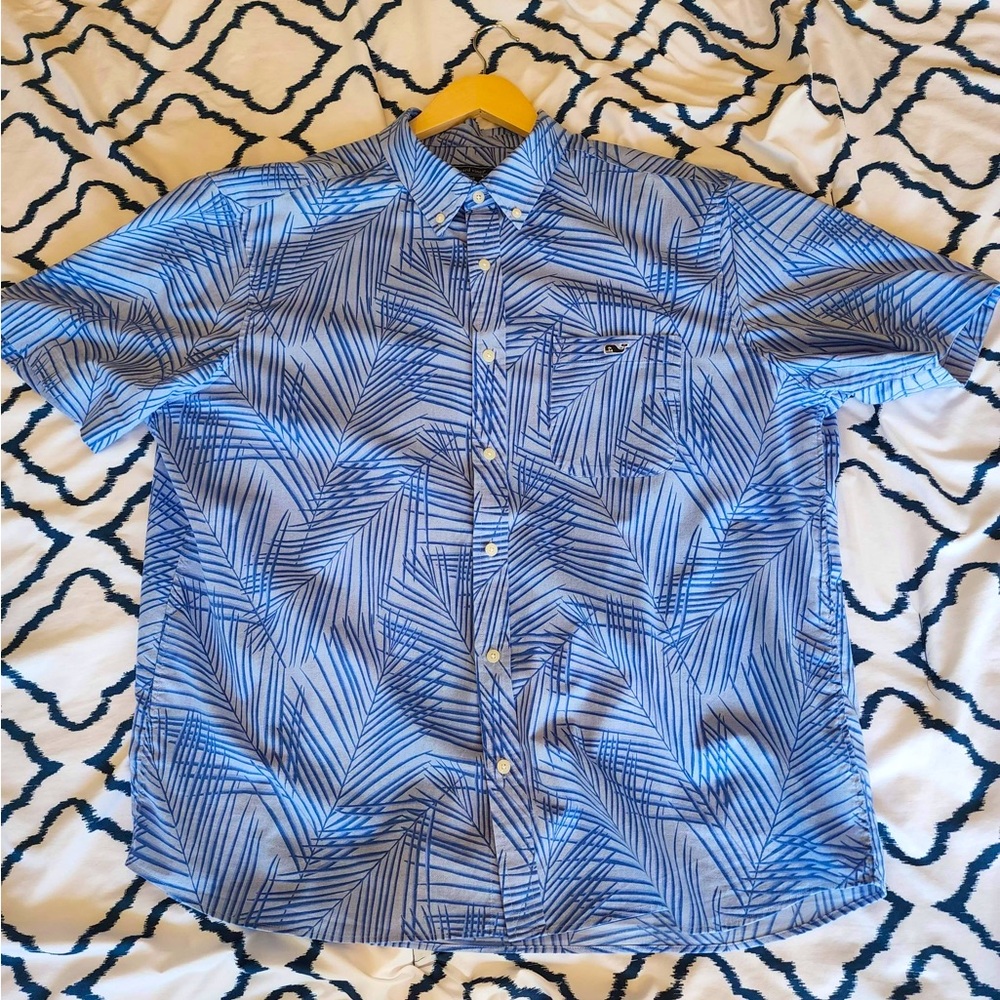 Vineyard Vines Blue Print Short Sleeve Button Down Shirt Men’s Size XL